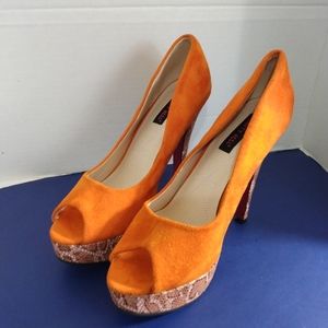 Beauty Heels Orange/Leopard Print Suede Heels